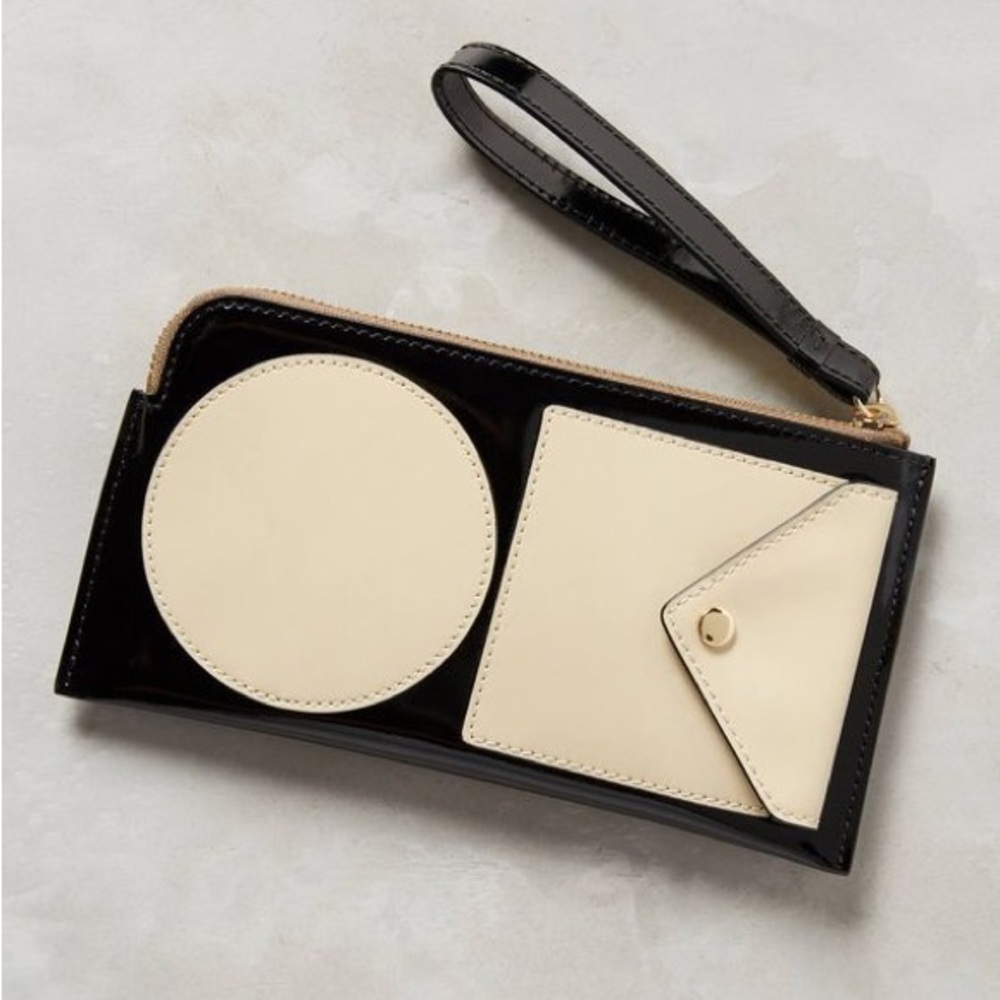 🆕 Anthropologie ORLA KIELY Geo Flat Zip Wallet Wistlet Clutch
